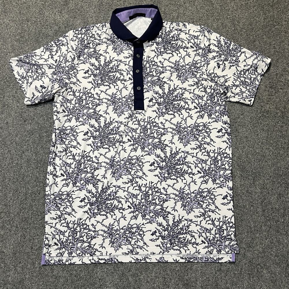 Men’s Greyson Dragonfly Garden Performance Golf Polo White Purple Large